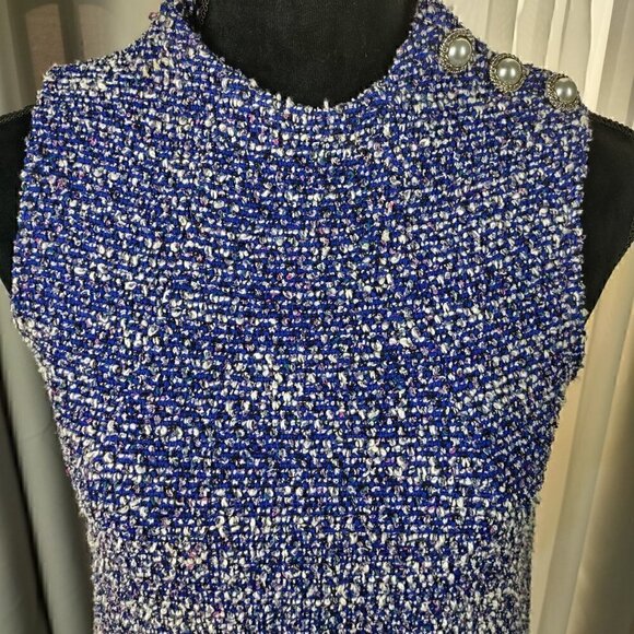 Beige By Eci Shift Dress Periwinkle Blue Pearl Button Side Pockets Size S - Picture 3 of 14